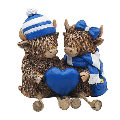 Highland Cow Couple Holding Heart Ornament – Football Colours Edition