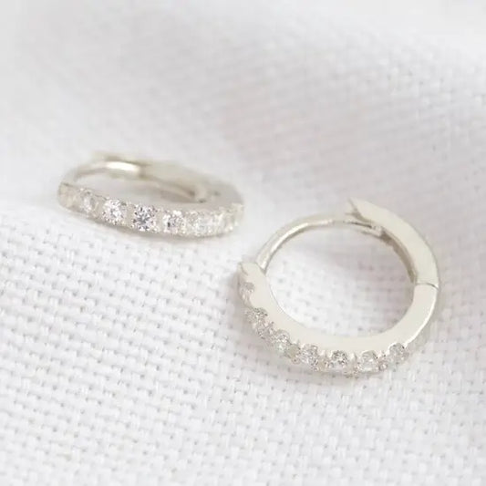 Sterling Silver Crystal Huggie Hoop Earrings