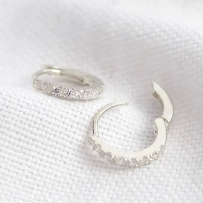 Sterling Silver Crystal Huggie Hoop Earrings