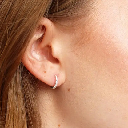 Sterling Silver Crystal Huggie Hoop Earrings