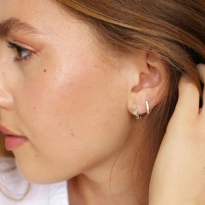 Sterling Silver Crystal Huggie Hoop Earrings