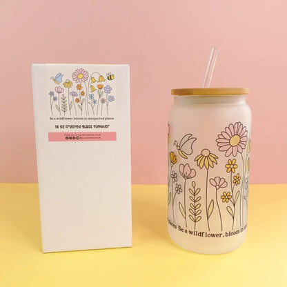 Be A Wildflower 16 oz Frosted Glass Tumbler