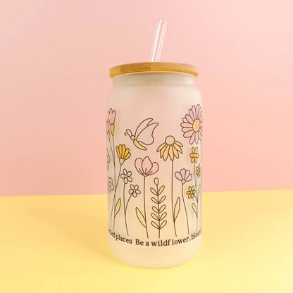Be A Wildflower 16 oz Frosted Glass Tumbler