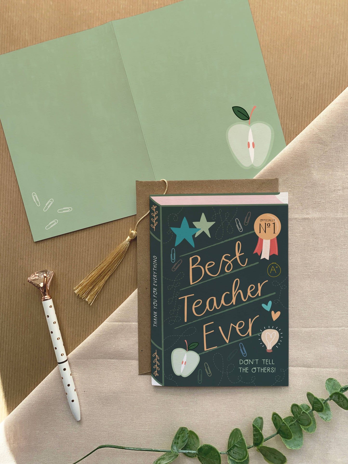 Two For Joy Illustration - Best Teacher Ever – Luxury Book Greeting Card
