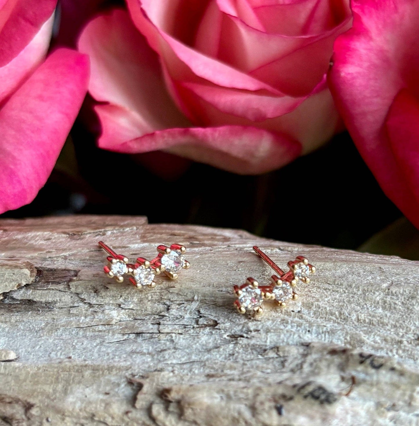 Ocean Ripples - 14ct Gold Plated Cubic Zirconia Star Climber Earrings