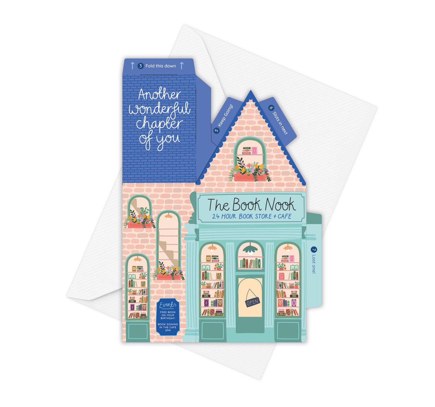 Two For Joy Illustration - Book Nook Birthday Card – 3D Slot Together Card