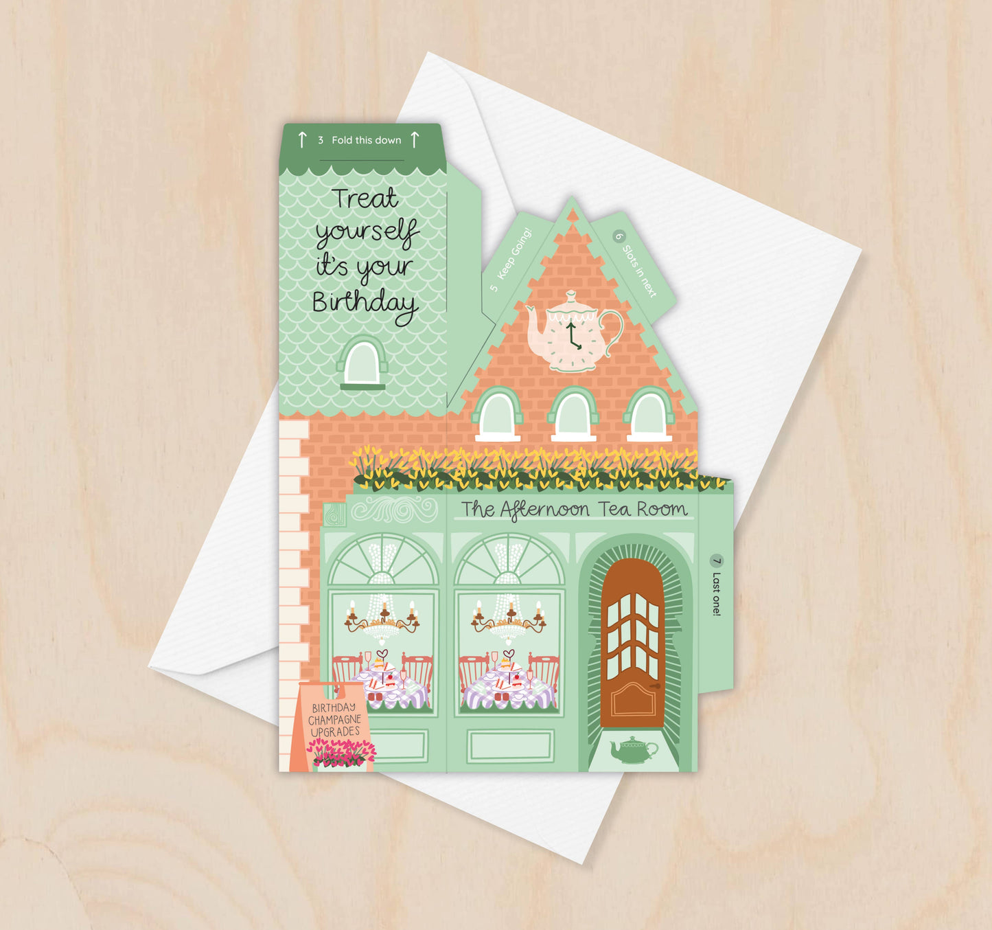 Two For Joy Illustration - Afternoon Tea Birthday Card – 3D Slot Together Card