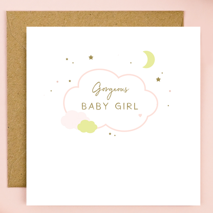 Gorgeous Baby Girl card pink cloud design