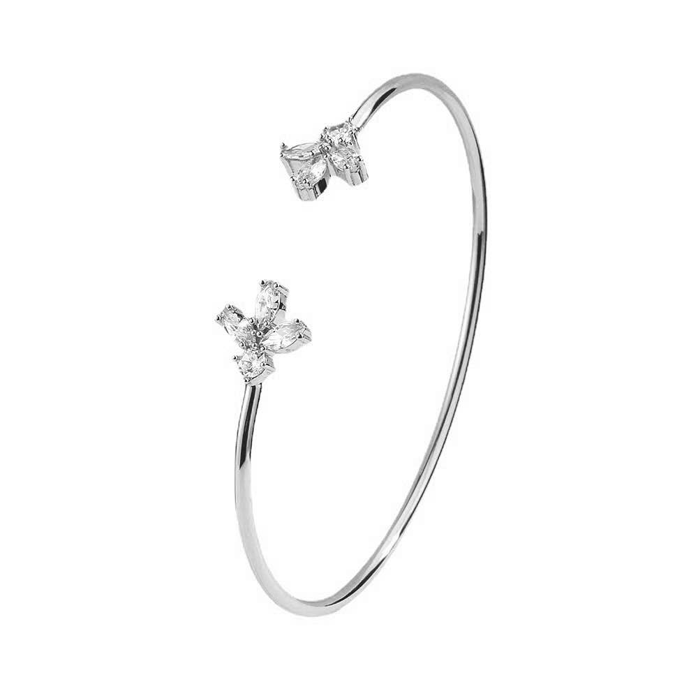 White Leaf - Fine Open Detail Bangle in Silver