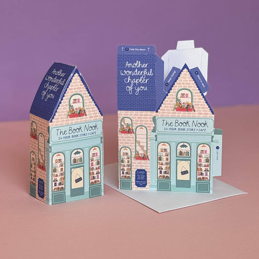 Two For Joy Illustration - Book Nook Birthday Card – 3D Slot Together Card