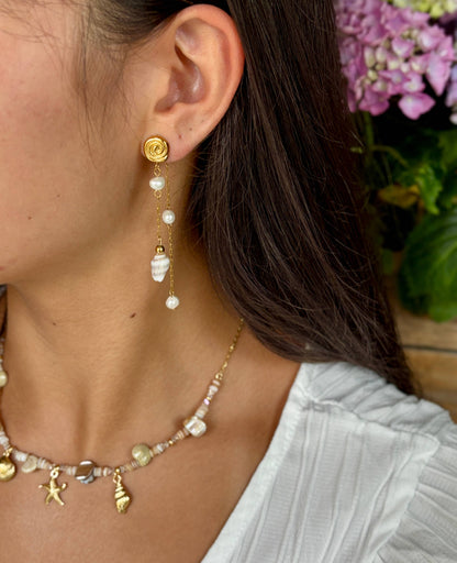 Ocean Ripples - 18ct Gold Plated Pearl Shell Dangle Earrings  