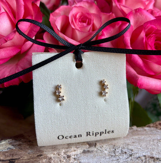 Ocean Ripples - 14ct Gold Plated Cubic Zirconia Star Climber Earrings