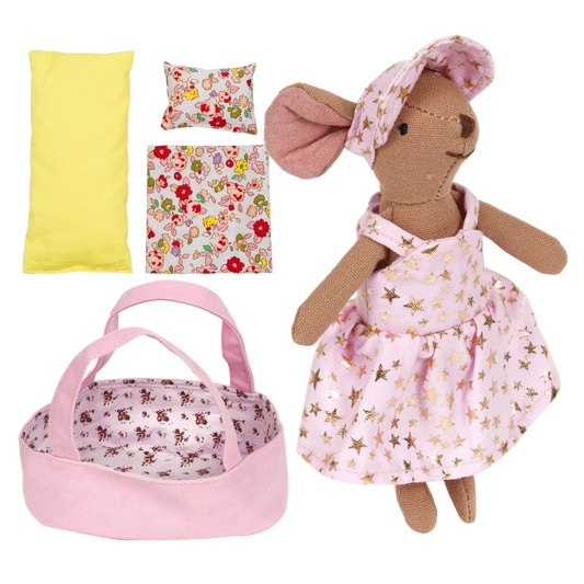 LEVLOVS - Mouse & Carry Cot Set in Gold Star Dress