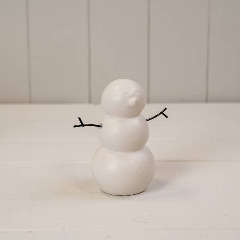 Medium White Ceramic Snowman Decoration