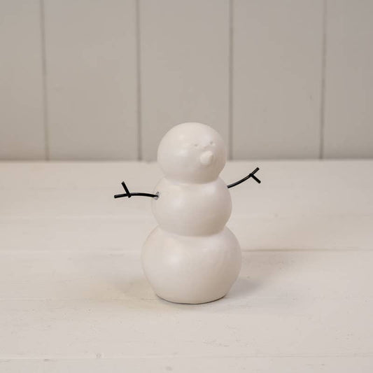 Medium White Ceramic Snowman Decoration