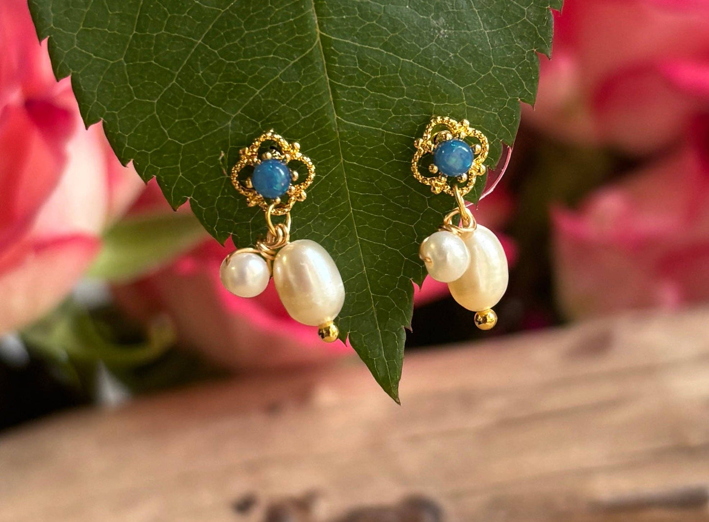 Ocean Ripples - 14ct Gold Plated Double Fresh Water Pearl Drop Earrings