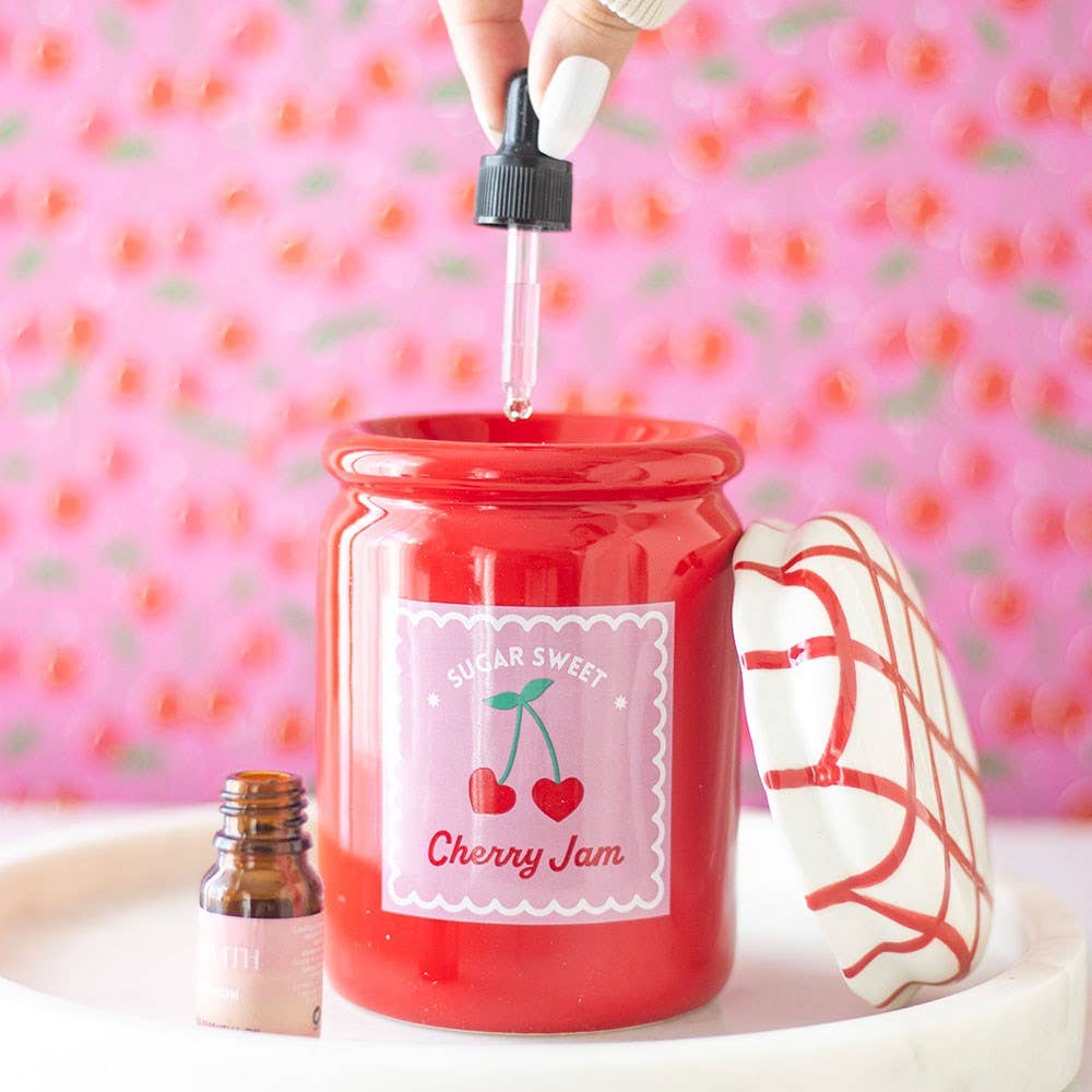 Cherry Jam Jar Oil Burner and Wax Warmer - valentines gift, birthday gift, mothers day gift