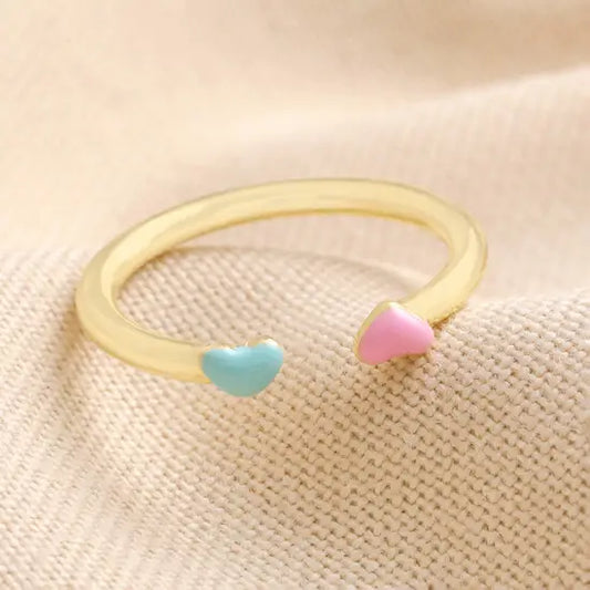 Adjustable Enamel Hearts Open Ring in Gold