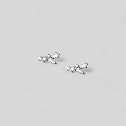 White Leaf - Tiny Curved Cubic Zirconia Earring in Sterling Silver