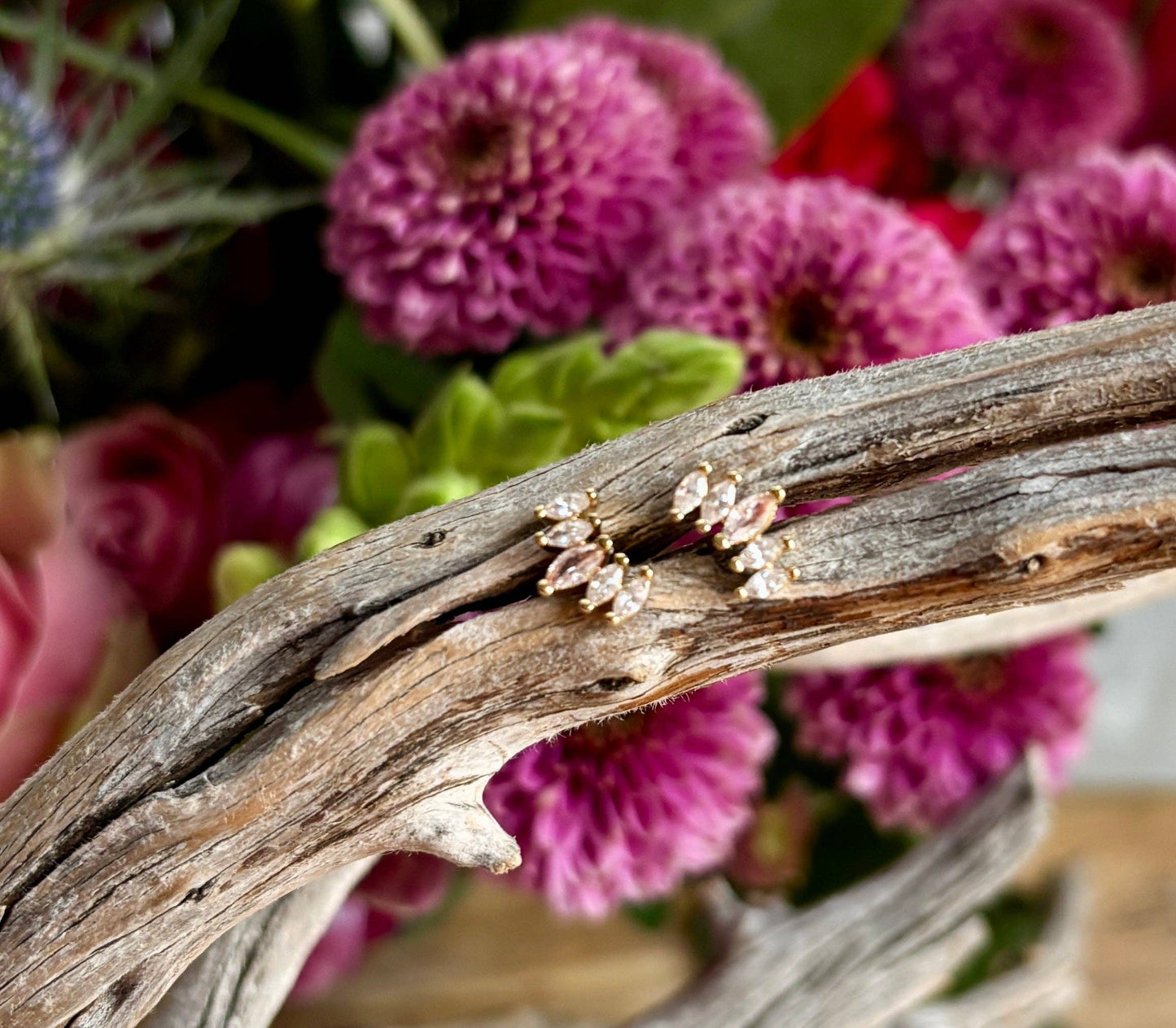 Ocean Ripples - 14ct Gold Plated Cubic Zirconia Climber Earrings