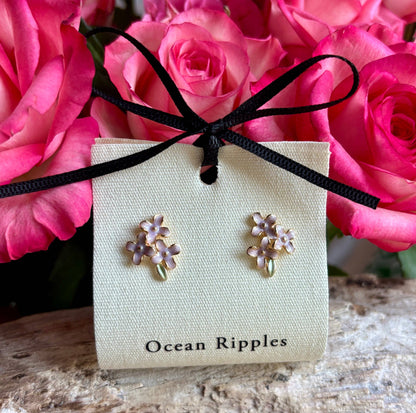 Ocean Ripples - 14ct Gold Plated Lilac Flower Stud Earrings