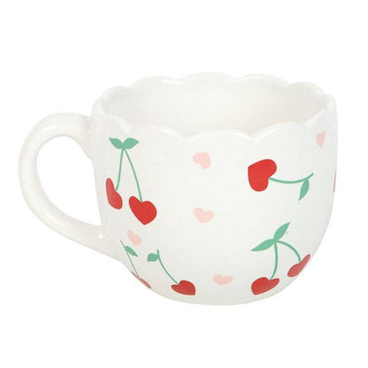 Scalloped Cherry Heart Valentine's Day Mug -birthday gift, mothers day gift