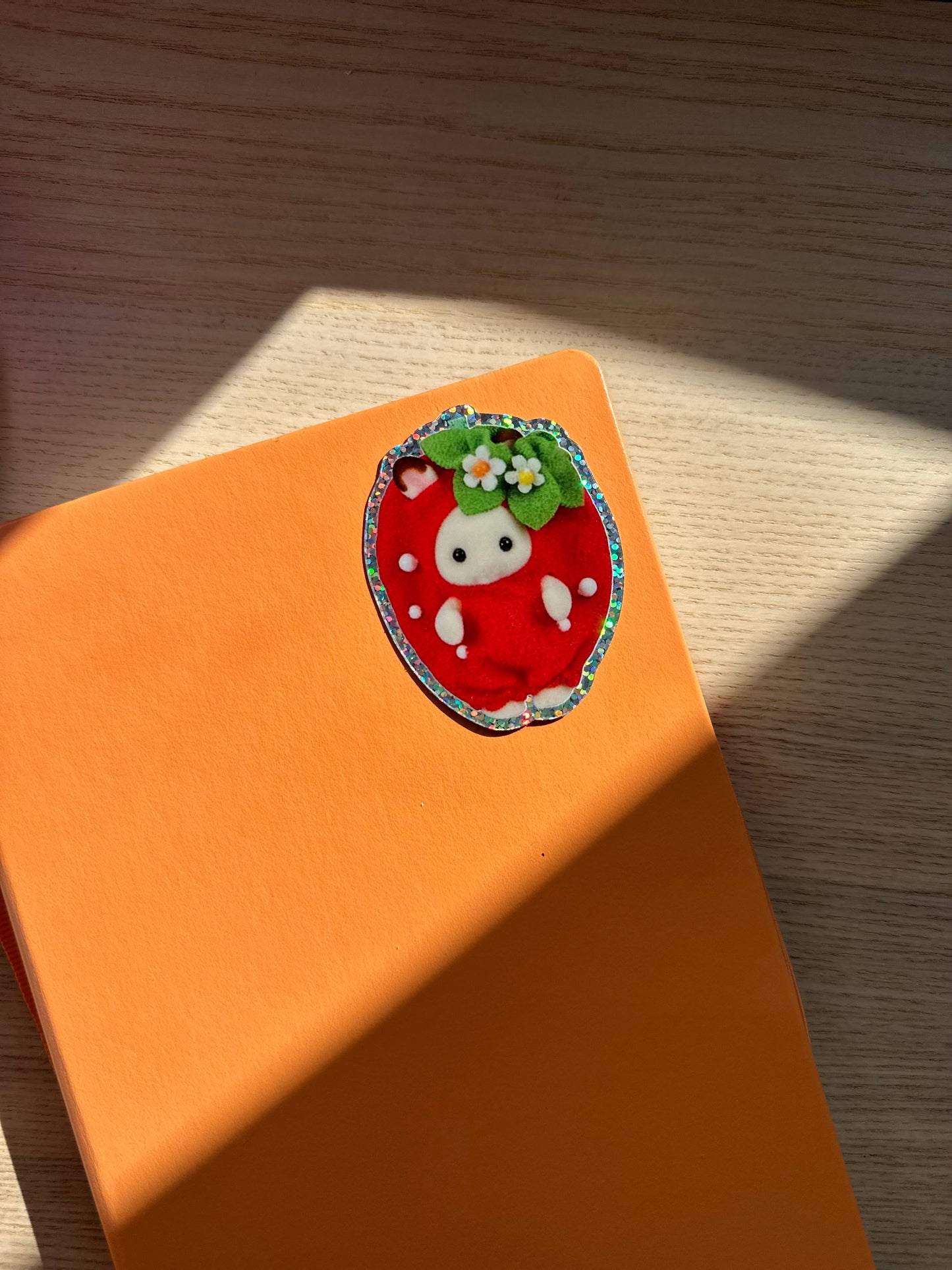 Shellflower - Strawberry Rabbit Glitter Vinyl Sticker 