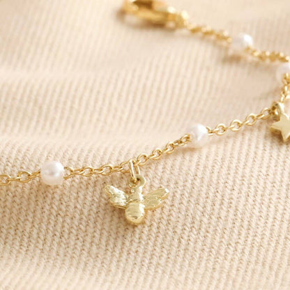 Lisa Angel - Bee Pearl Butterfly and Heart Charm Bracelet