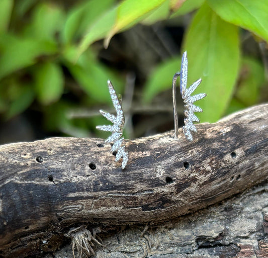 Ocean Ripples - 925 Sterling Silver Cubic Zirconia Wing Earrings