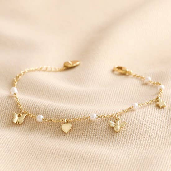 Lisa Angel - Bee Pearl Butterfly and Heart Charm Bracelet