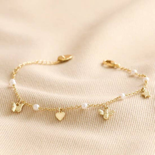 Lisa Angel - Bee Pearl Butterfly and Heart Charm Bracelet