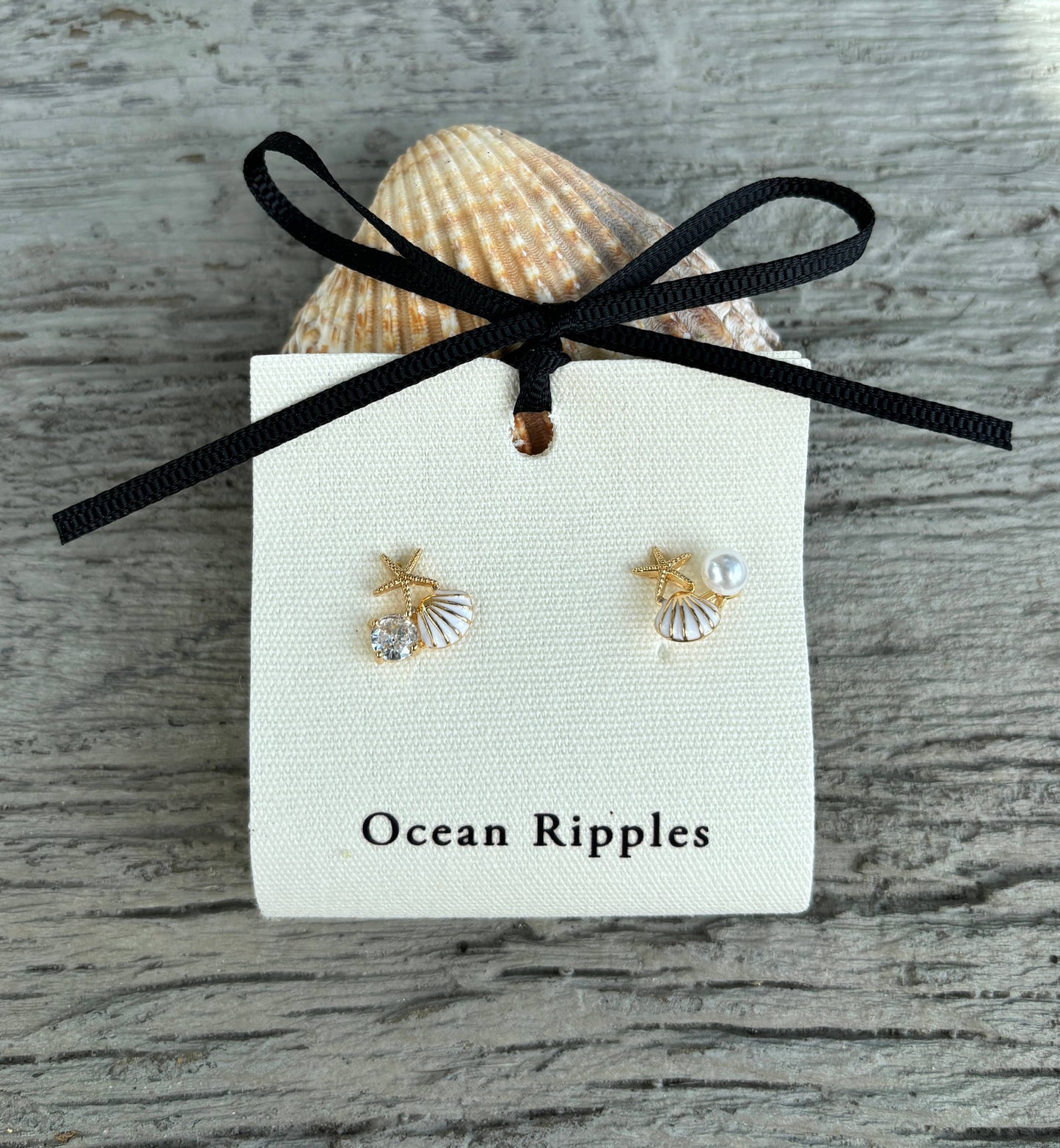 Ocean Ripples - 14ct Gold Plated Mismatch Starfish Shell Earrings