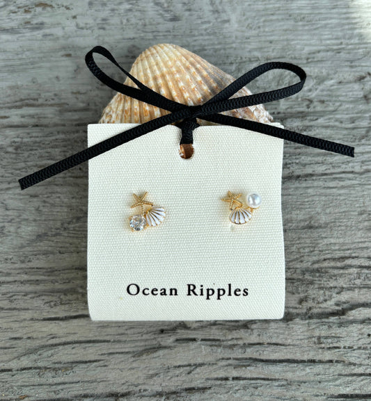 Ocean Ripples - 14ct Gold Plated Mismatch Starfish Shell Earrings