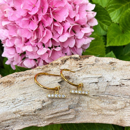 Ocean Ripples - 18ct Gold Plated Cubic Zirconia Baguette Hoop Earrings