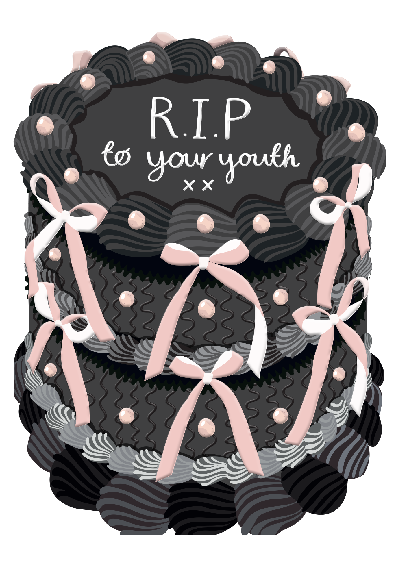 Two For Joy Illustration - RIP to your youth - Birthday Cake Shaped Greeting Card