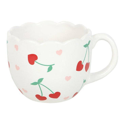 Scalloped Cherry Heart Valentine's Day Mug -birthday gift, mothers day gift