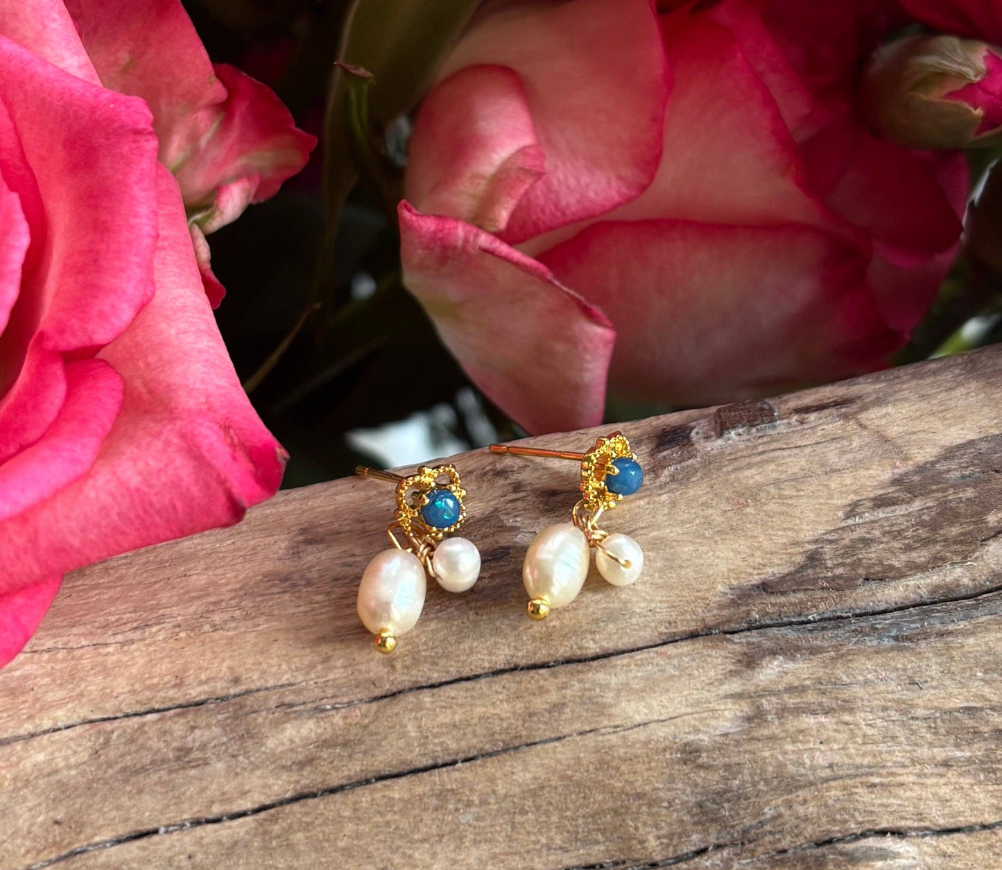 Ocean Ripples - 14ct Gold Plated Double Fresh Water Pearl Drop Earrings
