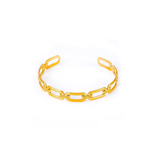 White Leaf - Chain Link Bangle in Gold
