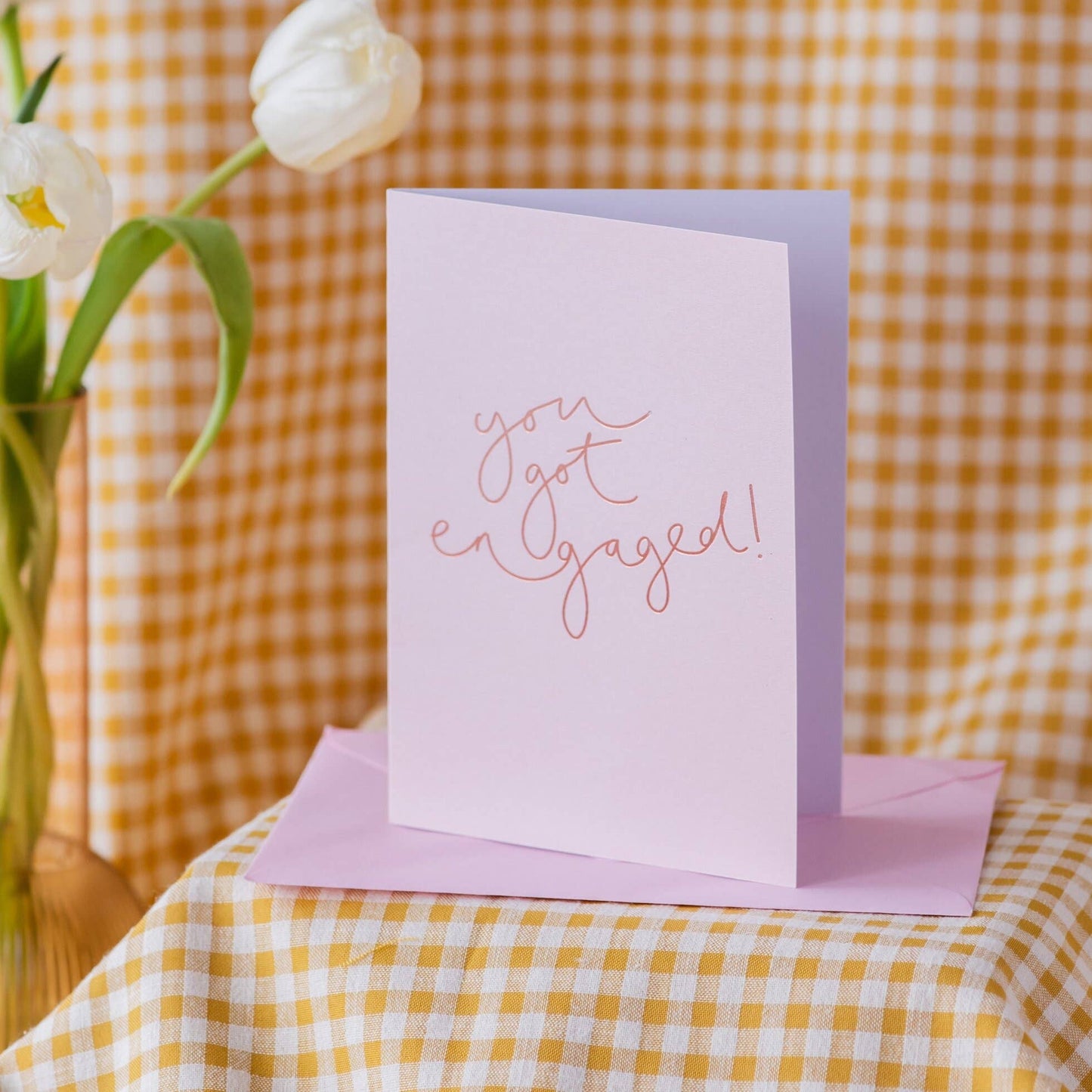 Oh Squirrel - 'You Got Engaged!’ Rose Metallic + Rose Gold Foil Card
