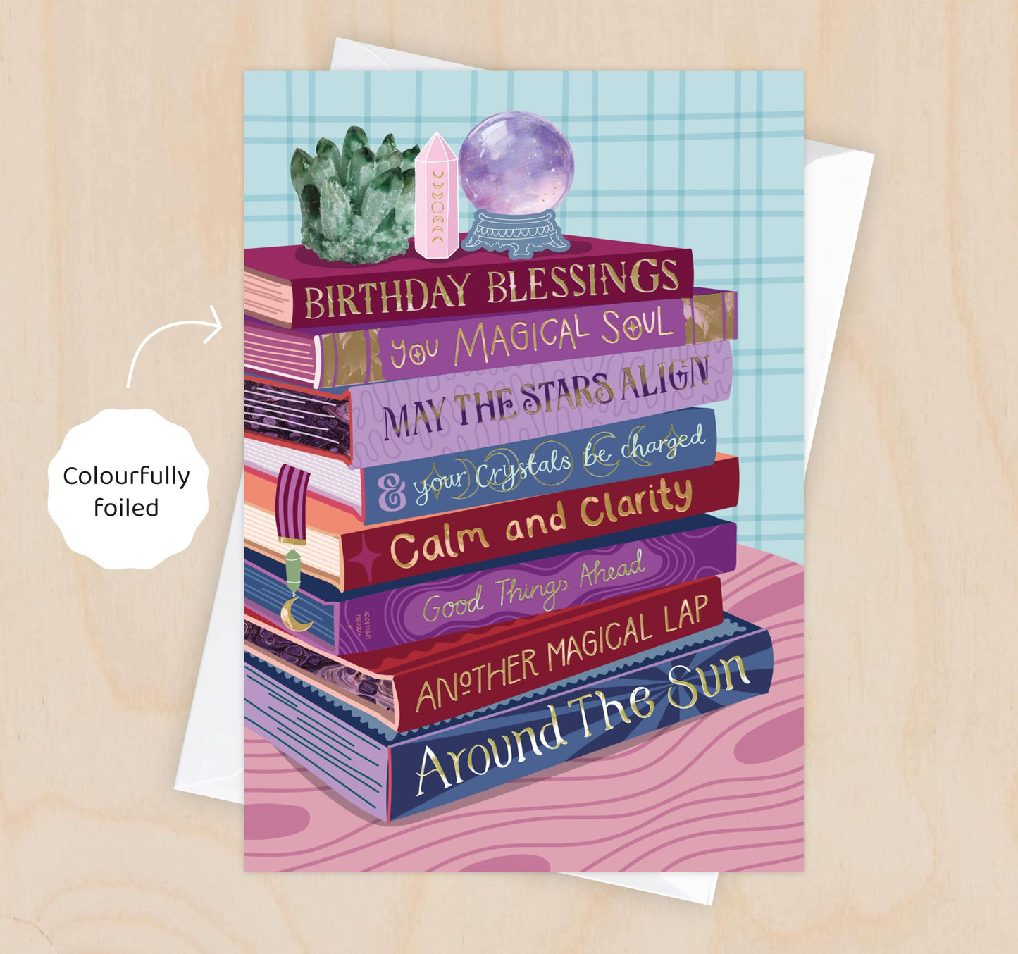 Two For Joy Illustration - Birthday Witchy Crystal Blessings - Foiled Bookish Birthday Card