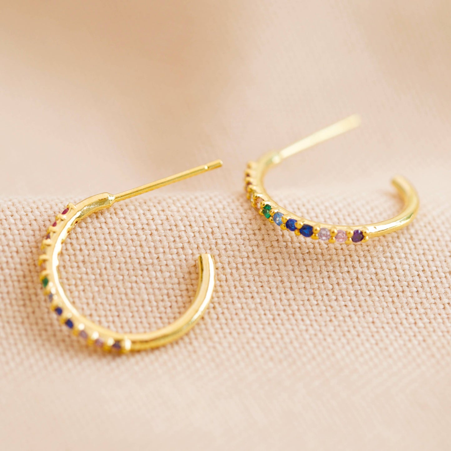 Lisa Angel - Rainbow Crystal Hoop Earrings in Gold