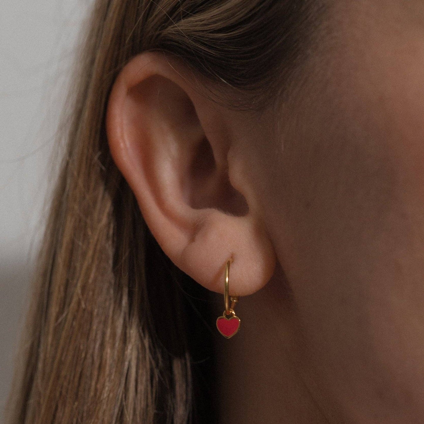 One & Eight - Ruby Heart Enamel Earrings