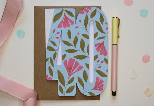 Ellice Owens Designs - 40th Birthday Card for Her – Floral Cutout 40 Card