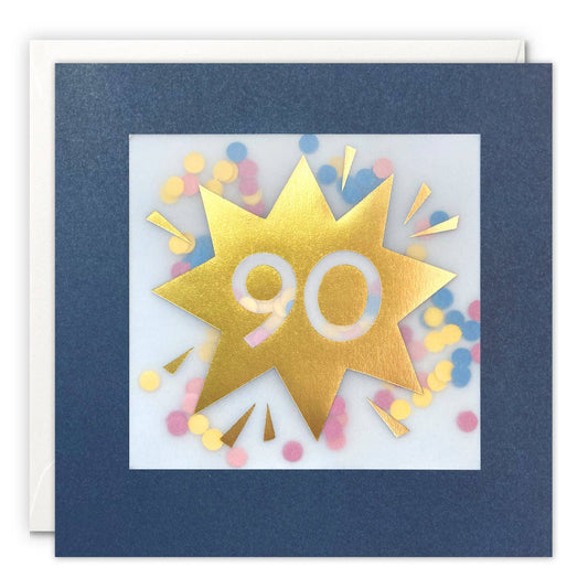 James Ellis - Age 90 Gold Confetti Birthday Card - Paper Shakies
