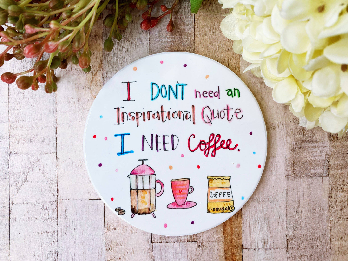 Little Heart - I need Coffee Round Ceramic Coaster