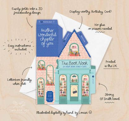 Two For Joy Illustration - Book Nook Birthday Card – 3D Slot Together Card