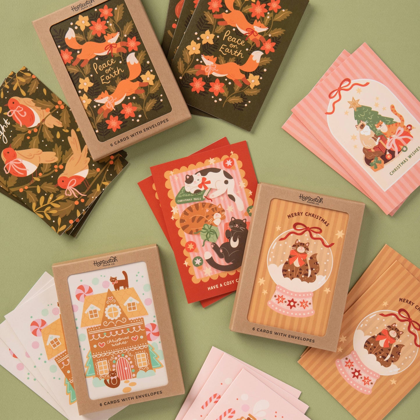 Hopscotch Paper Co. - Christmas Cats, Boxed Christmas Card Packs
