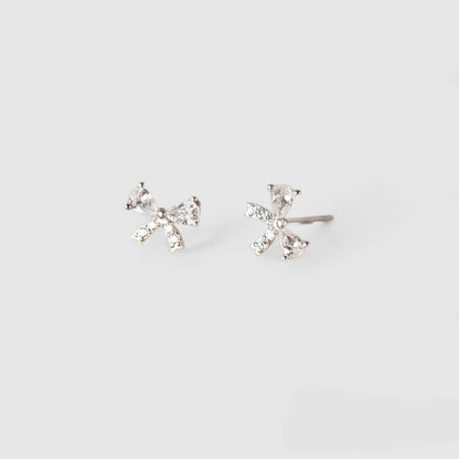 White Leaf - Cubic Zirconia Bow Earring in Sterling Silver
