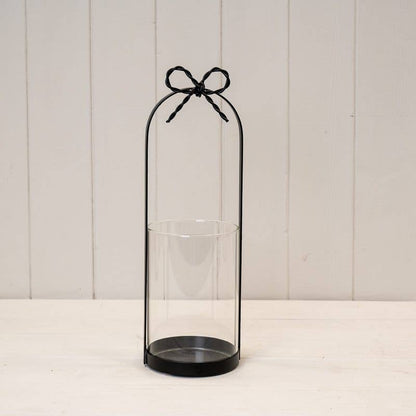 Satchville - Medium Black Metal Candle Holder with Bow