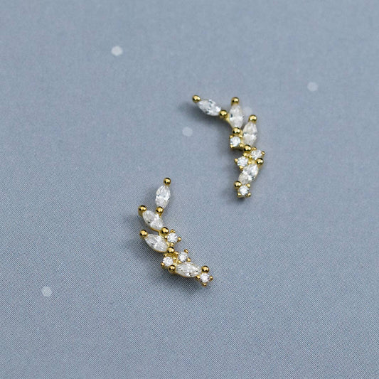 White Leaf - Curved Earring in Gold Plated Sterling Silver